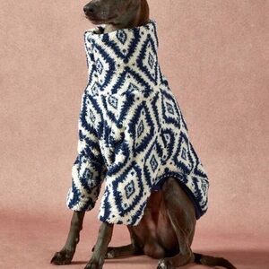 Navy and White Diamond Pattern Dog Sweater